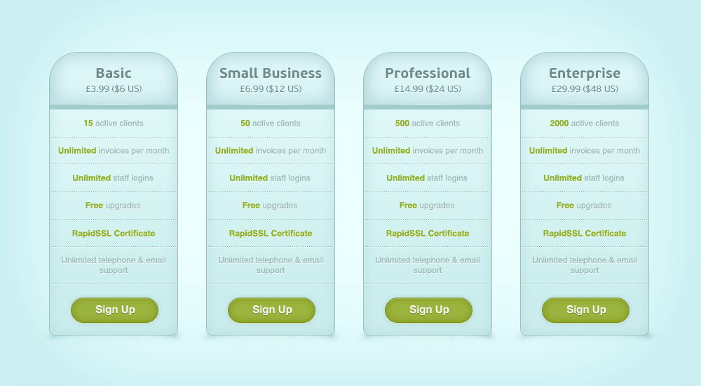 Blue Pricing Table(PSD)