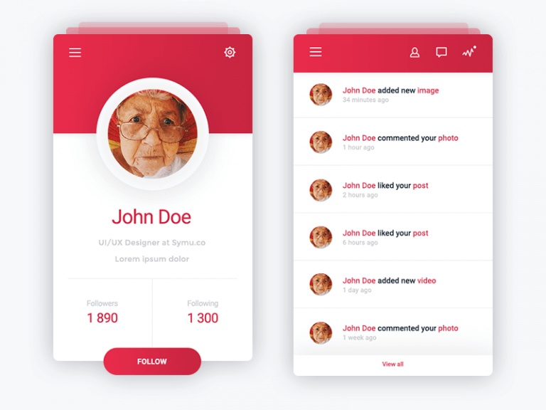 Profile & Notifications app design