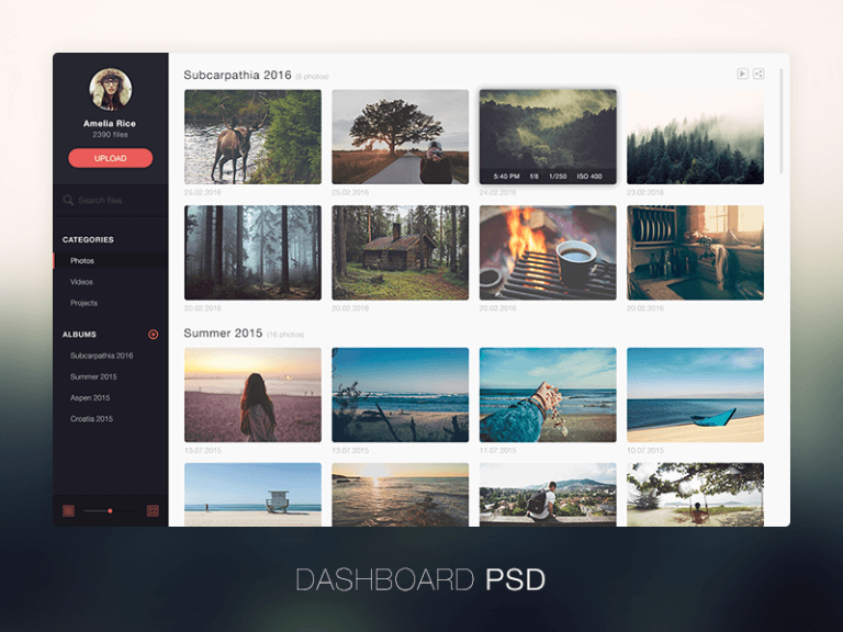 Photo management application design PSD