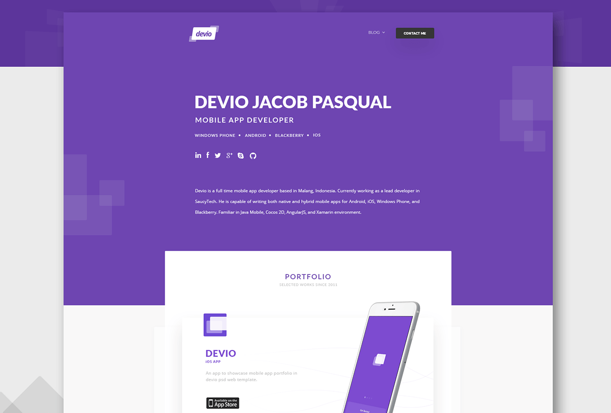 Devio – Free One Page Portfolio Template PSD