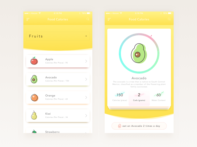 Food Calories App Design Sketch