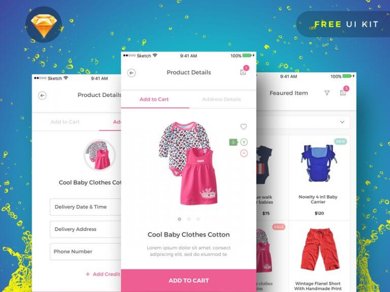 Baby Shopping app UI Kit Sketch