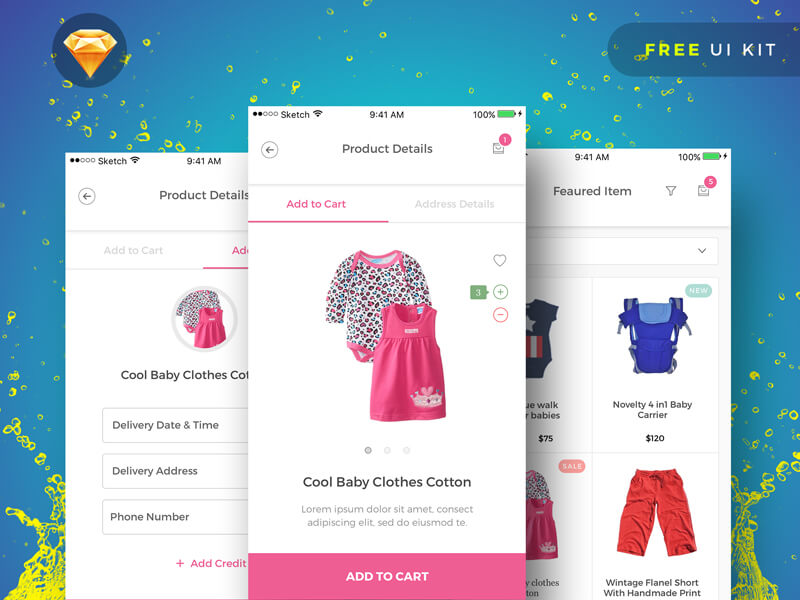 Baby Shopping app UI Kit Sketch