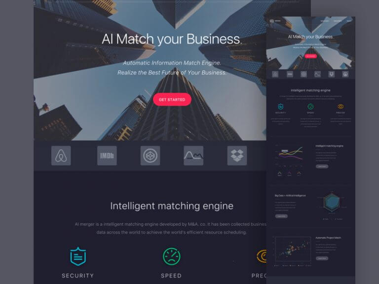 dark colored landing page sketch template