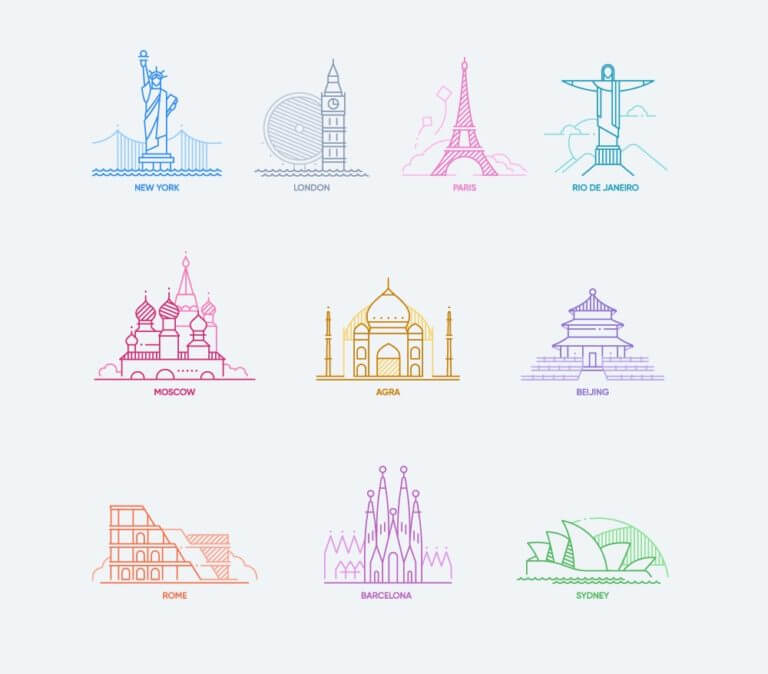 World Cities Icons Set