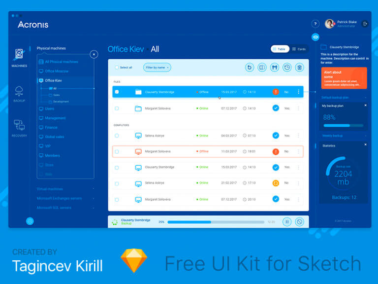 Acronis Dashboard Sketchapp