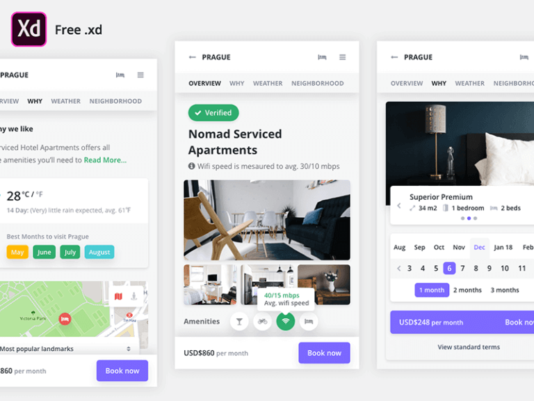 Booking app UI Kit .Xd