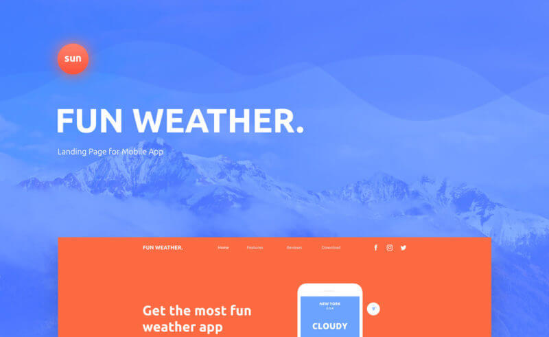 WeatherApp Website Landing Page PSD