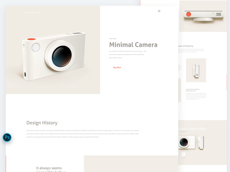 Camera Landing Page PSD