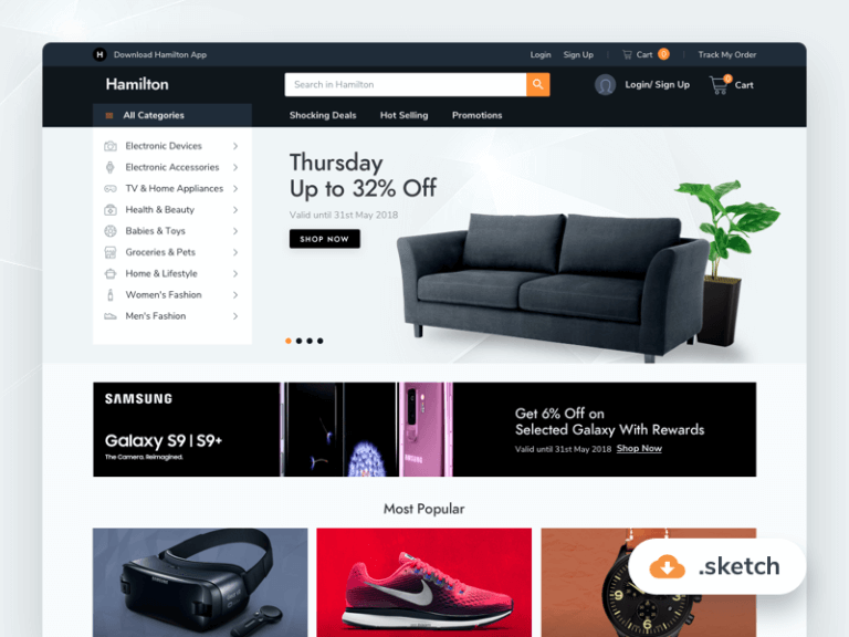 Ecommerce website template Sketchapp