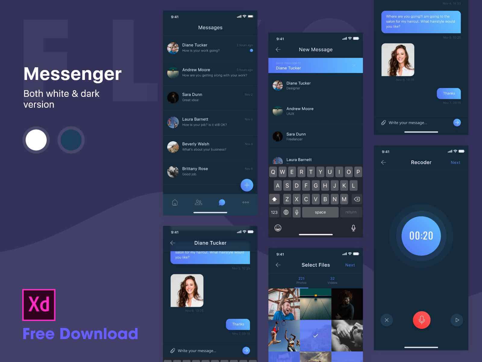 Messenger App - Dark Theme for XD