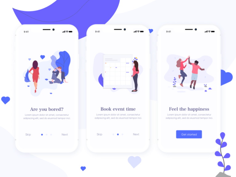 Onboarding app screens Sketch