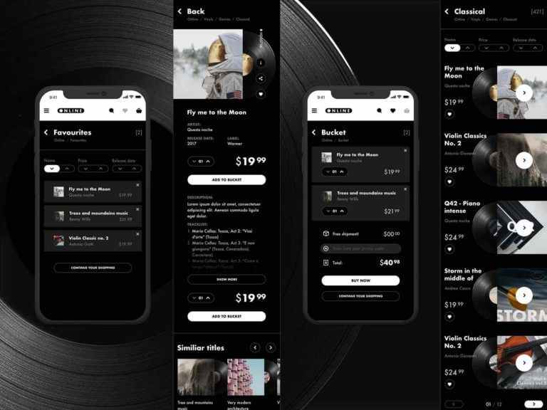 Black e-commerce UI Kit app