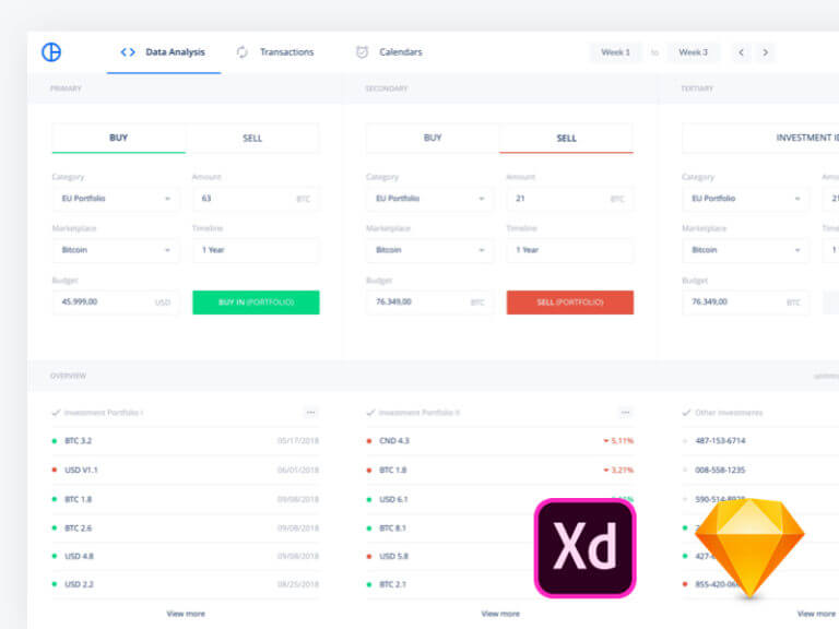 Dashboard design Sketch and Adobe XD