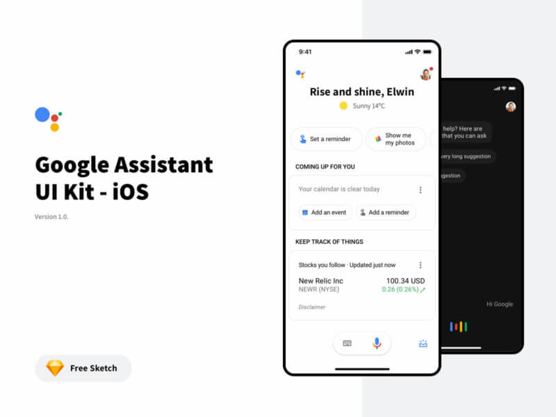Google Assistant Free UI Kit Sketchapp