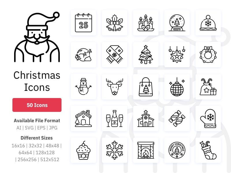 Christmas icons in multiple styles